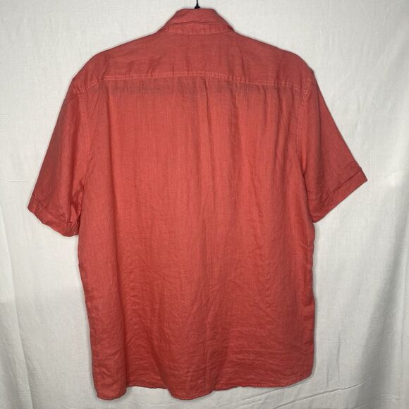 Celio 100% Linen Shirt Short Sleeve Button Down Pocket Lightweight Mens M Coral - Picture 2 of 9